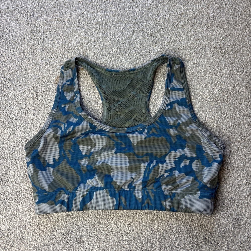 Zyia Active sports bra womens small Blue Green‎ Camo Mesh Back Racerback active